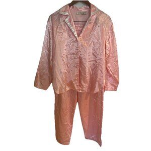 Vtg 90s Victoria's Secret 2 Pc Pink Satin Pajama Set Y2K Size P/SZ Long Sleeve